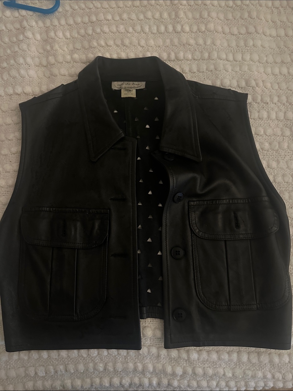 Women’s Black Leather Button-Front Vest by Cole Haan